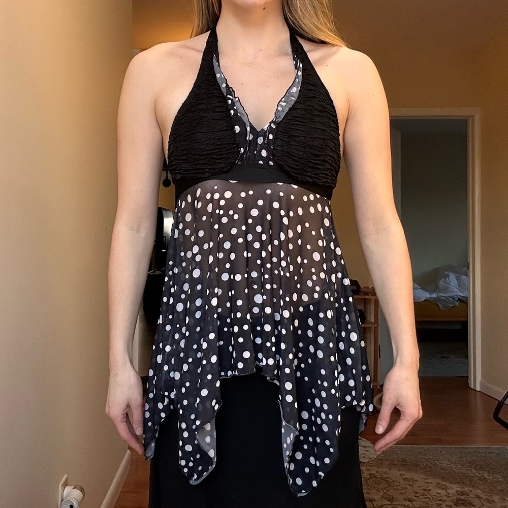 Black and White Polka Dot Halter Top